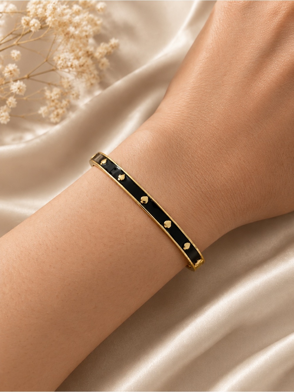 Kate Spade New York Black Enamel Gold Tone Spade Bangle Bracelet